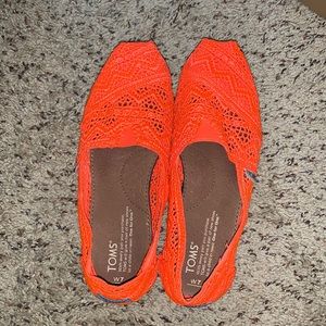 Neon coral crochet toms